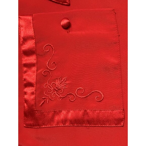 Vintage Christie & Jill Red Button Up Blouse Satin Trim Embroidered Petite 14P - Picture 4 of 9